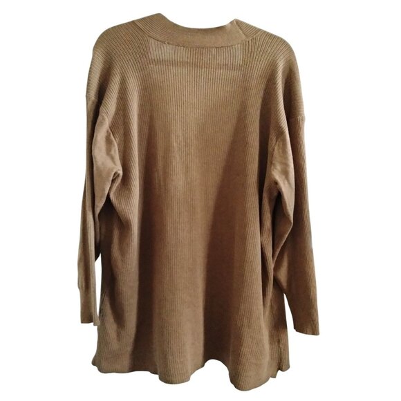 Terra & Sky Plus Size 2X Cardigan Sweater Open Front Ribbed Light Brown Pockets - Picture 5 of 10